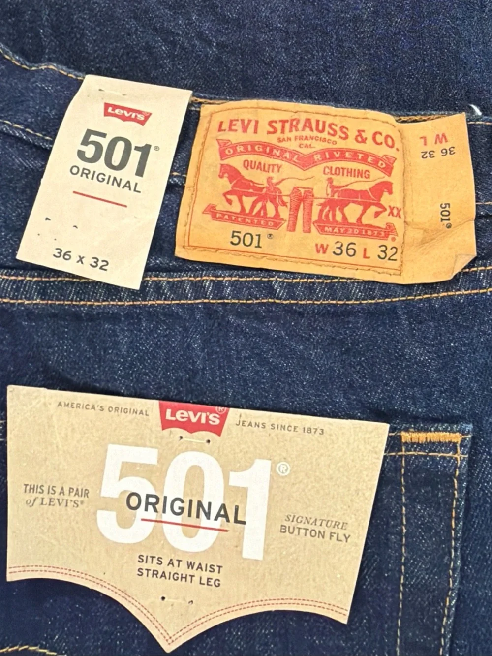 LEVI'S MEN'S 501 ORIGINAL STRAIGHT LEG JEANS  36 X 32 NWT Dark Blue 501-0115